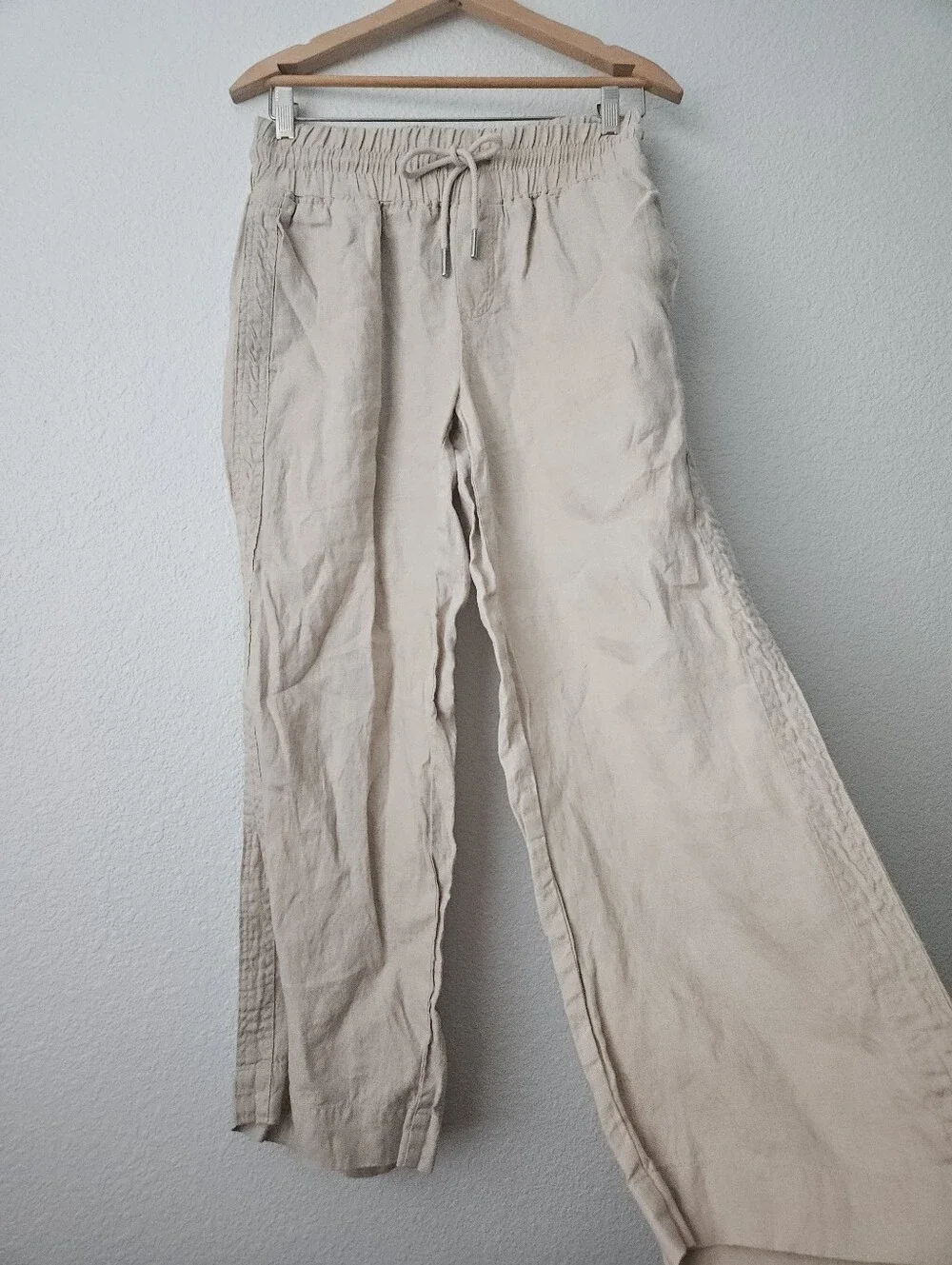 Quince 100% european linen wide leg relaxed pants in driftwood, cream tan, small